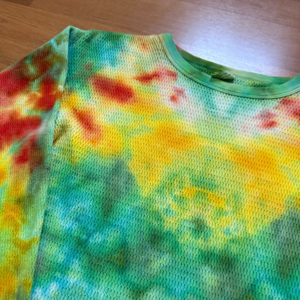 Vintage 90's B.V.D Tie Dye Thermal Waffle Knit Long Johns Sleeve Shirt Sz Small - Picture 2 of 7